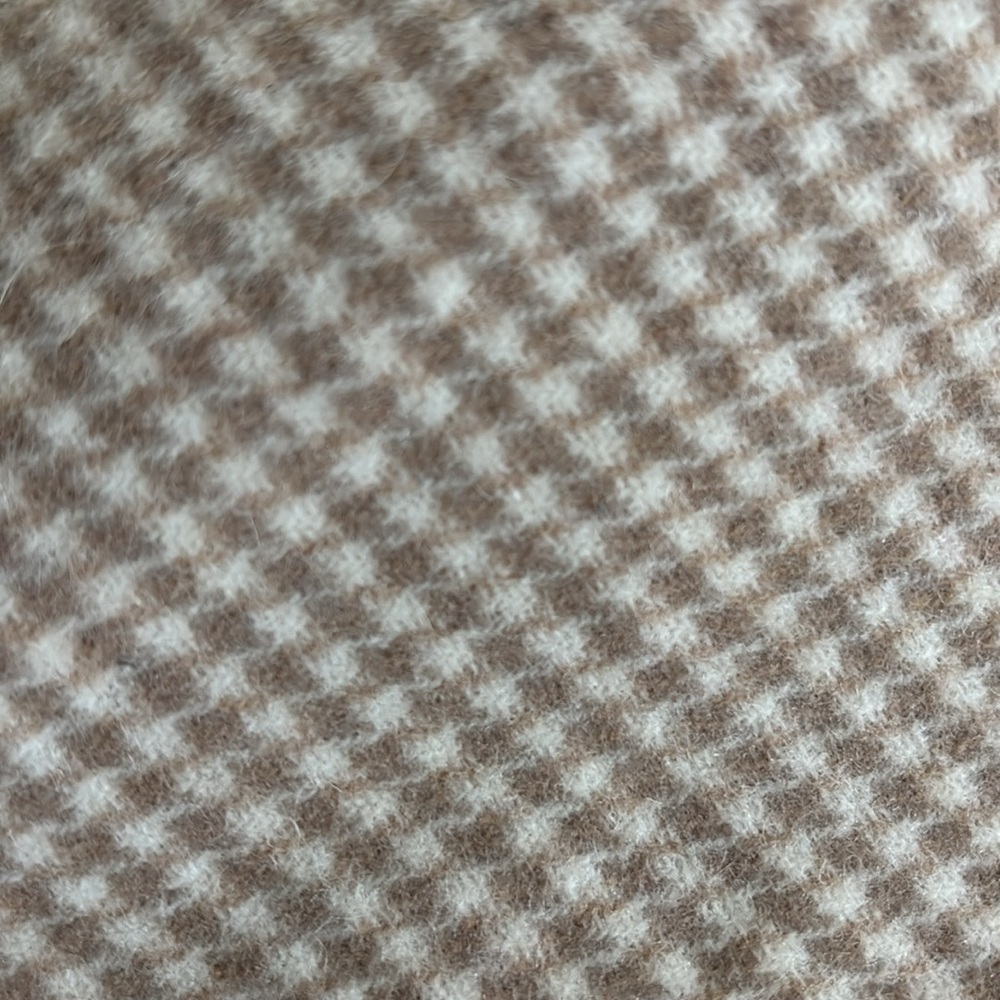 ELIE TAHARI Wool Mini Houndstooth Oversized tan brown Collar Belted Wrap Coat L - Picture 6 of 9